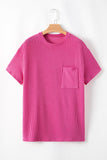 LC25225328-P10-S, LC25225328-P10-M, LC25225328-P10-L, LC25225328-P10-XL, Pink Corded Knit Pocketed Loose Fit T Shirt