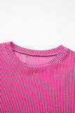 LC25225328-P10-S, LC25225328-P10-M, LC25225328-P10-L, LC25225328-P10-XL, Pink Corded Knit Pocketed Loose Fit T Shirt