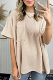 LC25225328-P15-S, LC25225328-P15-M, LC25225328-P15-L, LC25225328-P15-XL, Beige Corded Knit Pocketed Loose Fit T Shirt