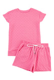 LC626216-P406-S, LC626216-P406-M, LC626216-P406-L, LC626216-P406-XL, Sachet Pink Checkered Textured Tee and Drawstring Shorts