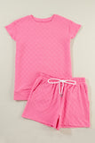 LC626216-P406-S, LC626216-P406-M, LC626216-P406-L, LC626216-P406-XL, Sachet Pink Checkered Textured Tee and Drawstring Shorts