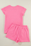 LC626216-P406-S, LC626216-P406-M, LC626216-P406-L, LC626216-P406-XL, Sachet Pink Checkered Textured Tee and Drawstring Shorts