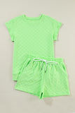 LC626216-P809-S, LC626216-P809-M, LC626216-P809-L, LC626216-P809-XL, Light Green Checkered Textured Tee and Drawstring Shorts