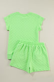 LC626216-P809-S, LC626216-P809-M, LC626216-P809-L, LC626216-P809-XL, Light Green Checkered Textured Tee and Drawstring Shorts