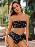 Women's Leopard Print Strapless Swimsuits High Waisted High Cut Bathing Suit