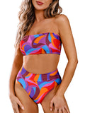 Women's Leopard Print Strapless Swimsuits High Waisted High Cut Bathing Suit