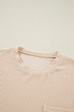 LC25225328-P15-S, LC25225328-P15-M, LC25225328-P15-L, LC25225328-P15-XL, Beige Corded Knit Pocketed Loose Fit T Shirt