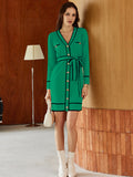 LC273739-9-S, LC273739-9-M, LC273739-9-L, LC273739-9-XL, Green Sweater Dresses