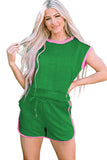 LC626052-P9-S, LC626052-P9-M, LC626052-P9-L, LC626052-P9-XL, LC626052-P9-2XL, Green Contrast Trim Cable Textured Shorts Set