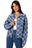 LC788573-P4-S, LC788573-P4-M, LC788573-P4-L, LC788573-P4-XL, LC788573-P4-2XL, Light Blue Checkered Patchwork Button up Denim Jacket