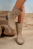 Women Western Star Decor Suede Chunky Heel Boots