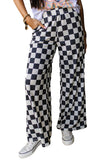 LC7712900-P2-S, LC7712900-P2-M, LC7712900-P2-L, LC7712900-P2-XL, Black 2-Tone Checked Print High Waist Wide Leg Pants