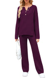 Women's 2 Piece Outfit Set Long Sleeve Button Pullover Sweater Top and Wide Leg Pants