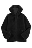 LC8513251-P2-S, LC8513251-P2-M, LC8513251-P2-L, LC8513251-P2-XL, LC8513251-P2-2XL, Black Fleece Zip Up Drawstring Hooded Pocketed Jacket