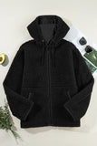 LC8513251-P2-S, LC8513251-P2-M, LC8513251-P2-L, LC8513251-P2-XL, LC8513251-P2-2XL, Black Fleece Zip Up Drawstring Hooded Pocketed Jacket