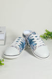 Women Flower Print Lace Up Canvas Sneakers Open Back Flats Slippers