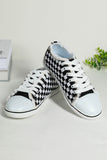 Women's Black White Checkerboard Graphic Lace up Canvas Slip on Shoes