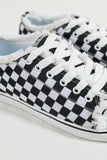 Women's Black White Checkerboard Graphic Lace up Canvas Slip on Shoes