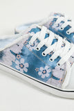 Women Flower Print Lace Up Canvas Sneakers Open Back Flats Slippers