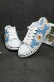 Women's Daisy Print Light Blue Ripped Flat Canvas Shoes