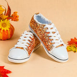 Women's Orange Lace Up Low Top Canvas Shoes