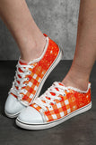 Women's Orange Plaid Print Ombre Slip On Sneakers