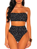 Women's Leopard Print Strapless Swimsuits High Waisted High Cut Bathing Suit