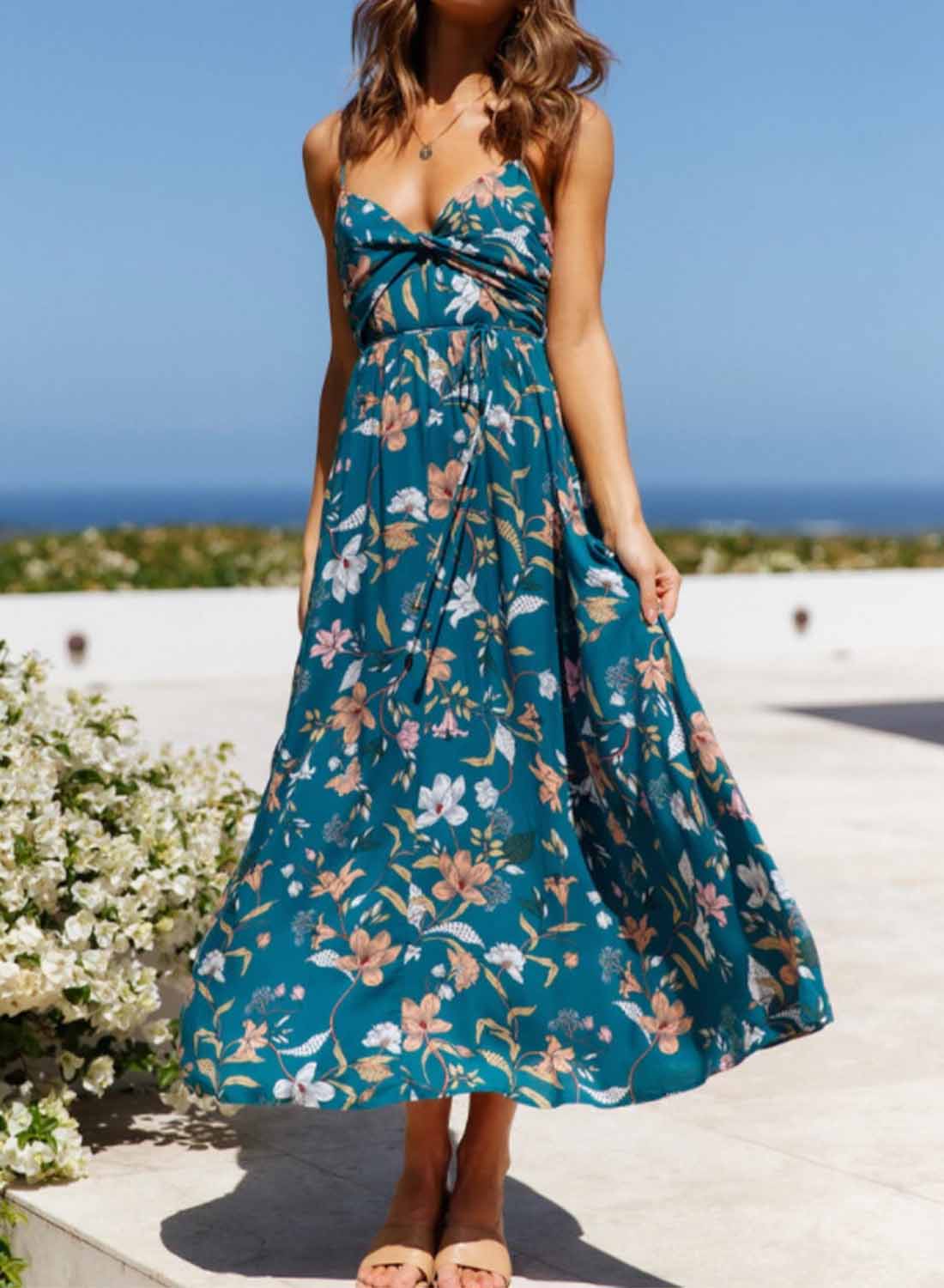 Buy Twenty Dresses by Nykaa Fashion Floral Print Side Slit Sheath Maxi Dress  online
