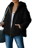 Black Womens Full Zip Soft Warm Sherpa Hooded Coat with Pocket LC8511355-2