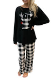 Black Womens Christmas Reindeer Graphic Tops And Pants Lounge Set LC4512111-2