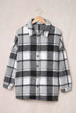 LC8511482-11-S, LC8511482-11-M, LC8511482-11-L, LC8511482-11-XL, LC8511482-11-2XL, Gray Women's Flannel Plaid Jacket Long Sleeve Buttoned Shirts Coats Shacket