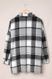 LC8511482-11-S, LC8511482-11-M, LC8511482-11-L, LC8511482-11-XL, LC8511482-11-2XL, Gray Women's Flannel Plaid Jacket Long Sleeve Buttoned Shirts Coats Shacket