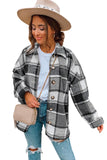 LC8511482-11-S, LC8511482-11-M, LC8511482-11-L, LC8511482-11-XL, LC8511482-11-2XL, Gray Women's Flannel Plaid Jacket Long Sleeve Buttoned Shirts Coats Shacket