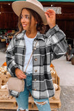 LC8511482-11-S, LC8511482-11-M, LC8511482-11-L, LC8511482-11-XL, LC8511482-11-2XL, Gray Women's Flannel Plaid Jacket Long Sleeve Buttoned Shirts Coats Shacket