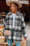 LC8511482-11-S, LC8511482-11-M, LC8511482-11-L, LC8511482-11-XL, LC8511482-11-2XL, Gray Women's Flannel Plaid Jacket Long Sleeve Buttoned Shirts Coats Shacket