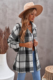 LC8511482-11-S, LC8511482-11-M, LC8511482-11-L, LC8511482-11-XL, LC8511482-11-2XL, Gray Women's Flannel Plaid Jacket Long Sleeve Buttoned Shirts Coats Shacket