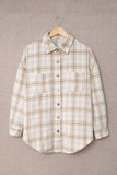 LC8511394-16-S, LC8511394-16-M, LC8511394-16-L, LC8511394-16-XL, LC8511394-16-2XL, Khaki Womens Casual Plaid Shacket Button Down Shirts Coats