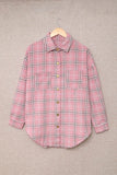 LC8511394-10-S, LC8511394-10-M, LC8511394-10-L, LC8511394-10-XL, LC8511394-10-2XL, Pink Womens Casual Plaid Shacket Button Down Shirts Coats