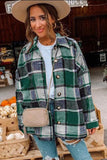 LC8511482-9-S, LC8511482-9-M, LC8511482-9-L, LC8511482-9-XL, LC8511482-9-2XL, Green Women's Flannel Plaid Jacket Long Sleeve Buttoned Shirts Coats Shacket