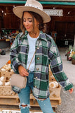 LC8511482-9-S, LC8511482-9-M, LC8511482-9-L, LC8511482-9-XL, LC8511482-9-2XL, Green Women's Flannel Plaid Jacket Long Sleeve Buttoned Shirts Coats Shacket