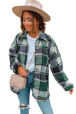 LC8511482-9-S, LC8511482-9-M, LC8511482-9-L, LC8511482-9-XL, LC8511482-9-2XL, Green Women's Flannel Plaid Jacket Long Sleeve Buttoned Shirts Coats Shacket