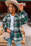 LC8511482-9-S, LC8511482-9-M, LC8511482-9-L, LC8511482-9-XL, LC8511482-9-2XL, Green Women's Flannel Plaid Jacket Long Sleeve Buttoned Shirts Coats Shacket