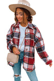 LC8511482-3-S, LC8511482-3-M, LC8511482-3-L, LC8511482-3-XL, LC8511482-3-2XL, Red Women's Flannel Plaid Jacket Long Sleeve Buttoned Shirts Coats Shacket