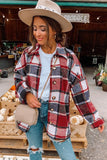 LC8511482-3-S, LC8511482-3-M, LC8511482-3-L, LC8511482-3-XL, LC8511482-3-2XL, Red Women's Flannel Plaid Jacket Long Sleeve Buttoned Shirts Coats Shacket