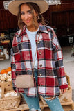 LC8511482-3-S, LC8511482-3-M, LC8511482-3-L, LC8511482-3-XL, LC8511482-3-2XL, Red Women's Flannel Plaid Jacket Long Sleeve Buttoned Shirts Coats Shacket