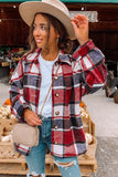 LC8511482-3-S, LC8511482-3-M, LC8511482-3-L, LC8511482-3-XL, LC8511482-3-2XL, Red Women's Flannel Plaid Jacket Long Sleeve Buttoned Shirts Coats Shacket