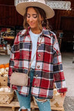 LC8511482-3-S, LC8511482-3-M, LC8511482-3-L, LC8511482-3-XL, LC8511482-3-2XL, Red Women's Flannel Plaid Jacket Long Sleeve Buttoned Shirts Coats Shacket