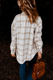 LC8511394-16-S, LC8511394-16-M, LC8511394-16-L, LC8511394-16-XL, LC8511394-16-2XL, Khaki Womens Casual Plaid Shacket Button Down Shirts Coats