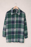 LC8511482-9-S, LC8511482-9-M, LC8511482-9-L, LC8511482-9-XL, LC8511482-9-2XL, Green Women's Flannel Plaid Jacket Long Sleeve Buttoned Shirts Coats Shacket