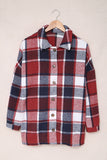 LC8511482-3-S, LC8511482-3-M, LC8511482-3-L, LC8511482-3-XL, LC8511482-3-2XL, Red Women's Flannel Plaid Jacket Long Sleeve Buttoned Shirts Coats Shacket